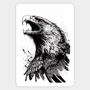 black outline of soaring hawk with open mouth Sticker